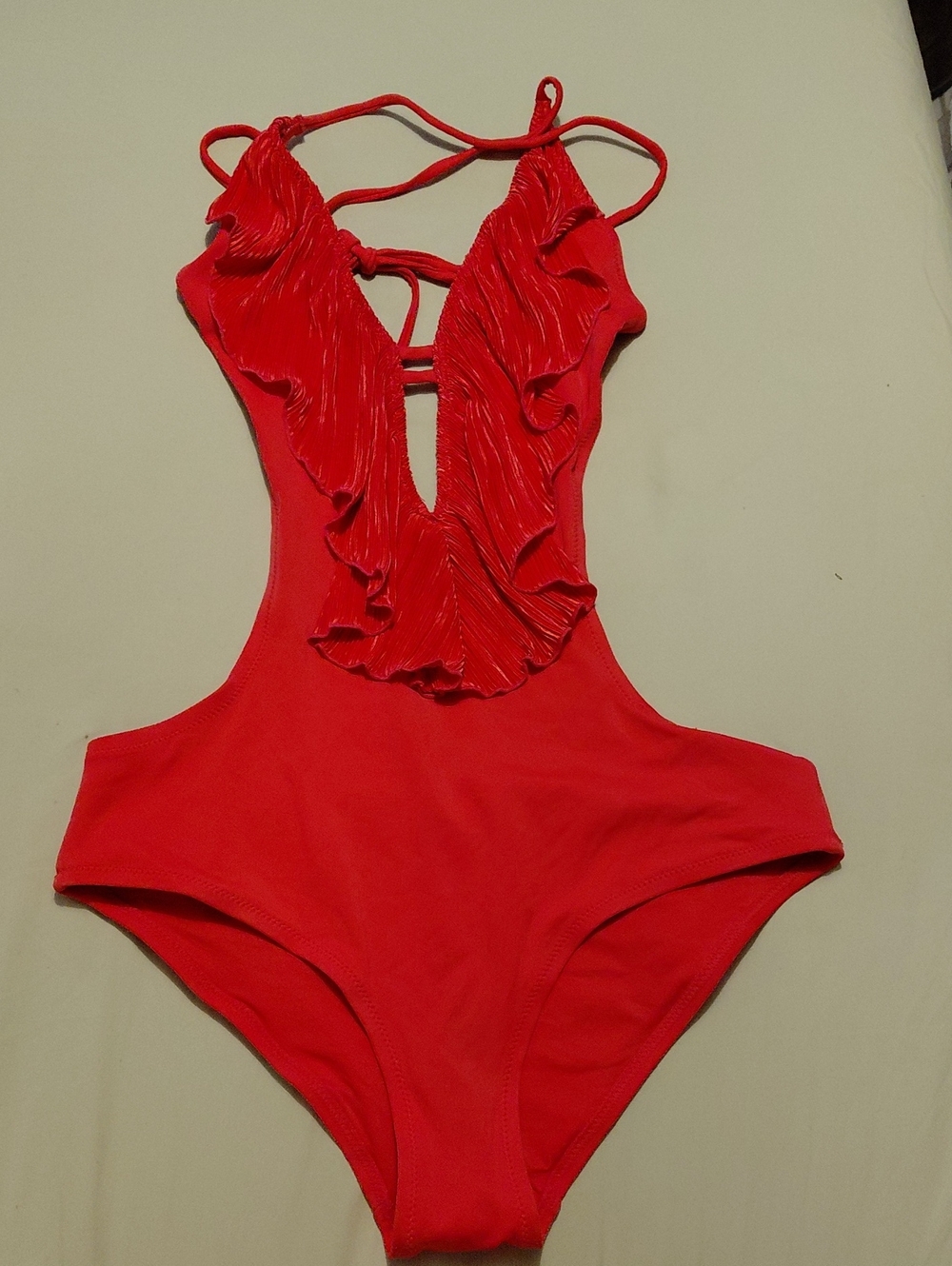 Salmon Color Ruffle One-Piece Swimsuit